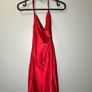 red satin maxi dress